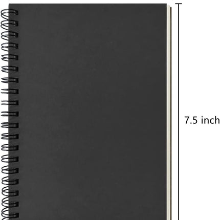 2 Pack Blank Spiral Notebooks, Soft Cover Sketchbooks, 7.5x5.1in, 100GSM Black