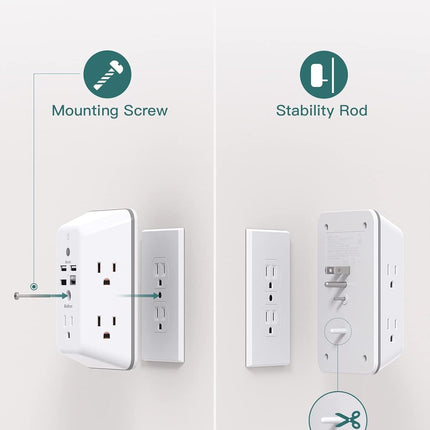 Surge Protector Power Strip, 5 Outlets + 4 USB Ports, Night Light for Home/Office