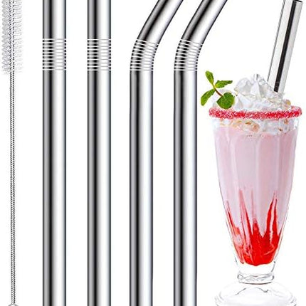 4-Pack Extra Wide Stainless Steel Smoothie Straws – Reusable with Brush