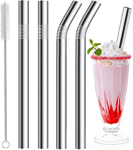 4-Pack Extra Wide Stainless Steel Smoothie Straws – Reusable with Brush