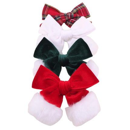 Holiday Velvet Bow Hair Clips – Xmas Red Green Plaid for Babies, Girls & Moms
