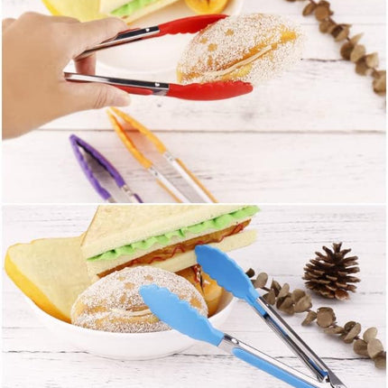 4Pcs Silicone Kitchen Tongs 7in Stainless Steel Heat Resistant Locking Grip