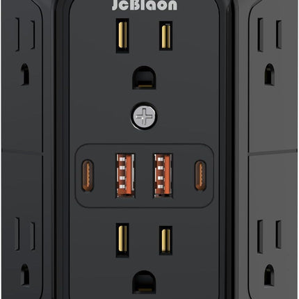 6-Outlet Surge Protector with 4 USB Ports (2 USB-C) – 3-Sided Wall Adapter for Home & Travel