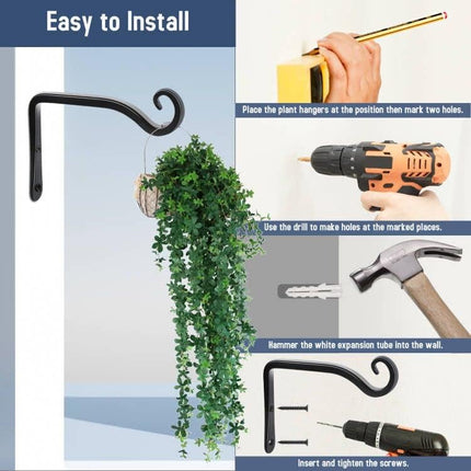 2 Pack 6" Plant Hooks, Steel Wall Mounted Hangers, 44lb Capacity, Black