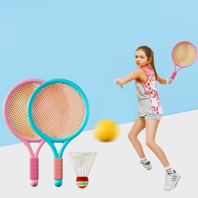 Kids Tennis Racket Set with 2 Lightweight 15-Inch Rackets, Ball and Badminton Toy