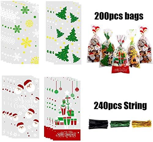 200-Piece Christmas Cellophane Treat Bags Clear Cello Gift Bags for Candy & Goodies