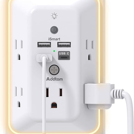 Surge Protector Power Strip, 5 Outlets + 4 USB Ports, Night Light for Home/Office
