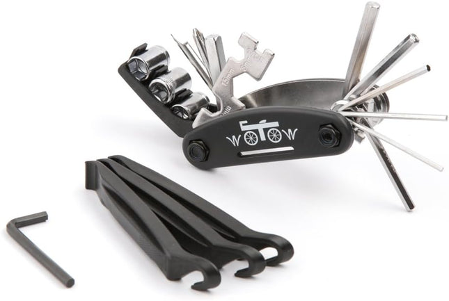Multi-Function Bike Tool Kit: 16-in-1 Set with Tire Levers, Spoke Wrench & Hex Keys for Biking