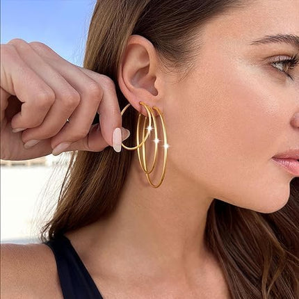 Gold Silver Plated Hoop Earrings Set for Women 12 Pairs Lightweight Stainless Steel