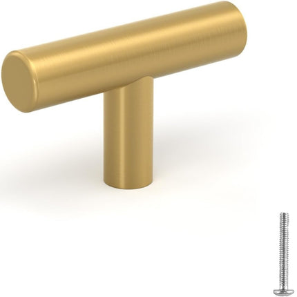 12 Pack Gold Drawer Knobs – Brushed Brass T Bar Cabinet & Dresser Hardware