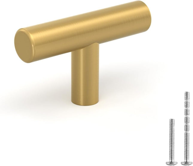 12 Pack Gold Drawer Knobs – Brushed Brass T Bar Cabinet & Dresser Hardware