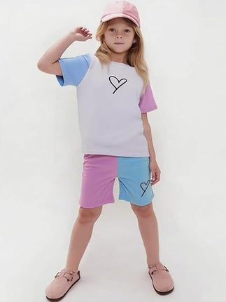 Toddler Girls Summer Outfit – Floral Graphic Top & Shorts 2-Piece Set