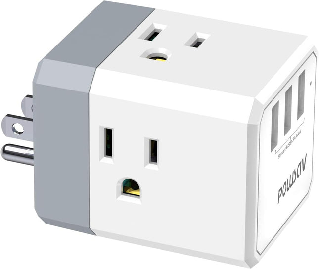 3-Outlet USB Wall Charger & 3-Way Splitter – ETL Listed for Home & Office