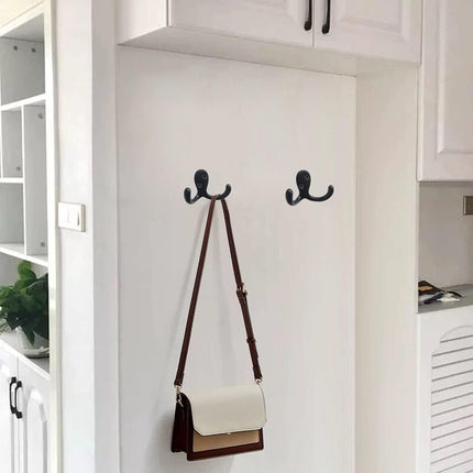 10-Pack Wall Hooks – Heavy Duty Black Coat & Double Robe Hooks, No Rust