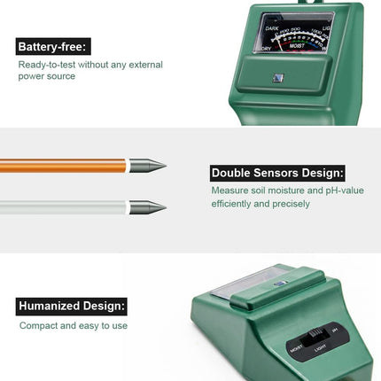 Soil pH Meter 3-in-1 – Moisture, Light, pH Tester for Garden, Lawn & Farm (Green)