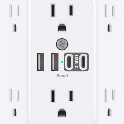 6-Outlet Surge Protector with 4 USB (2 USB-C) – 1800J Wall Charger Power Strip for Home & Office