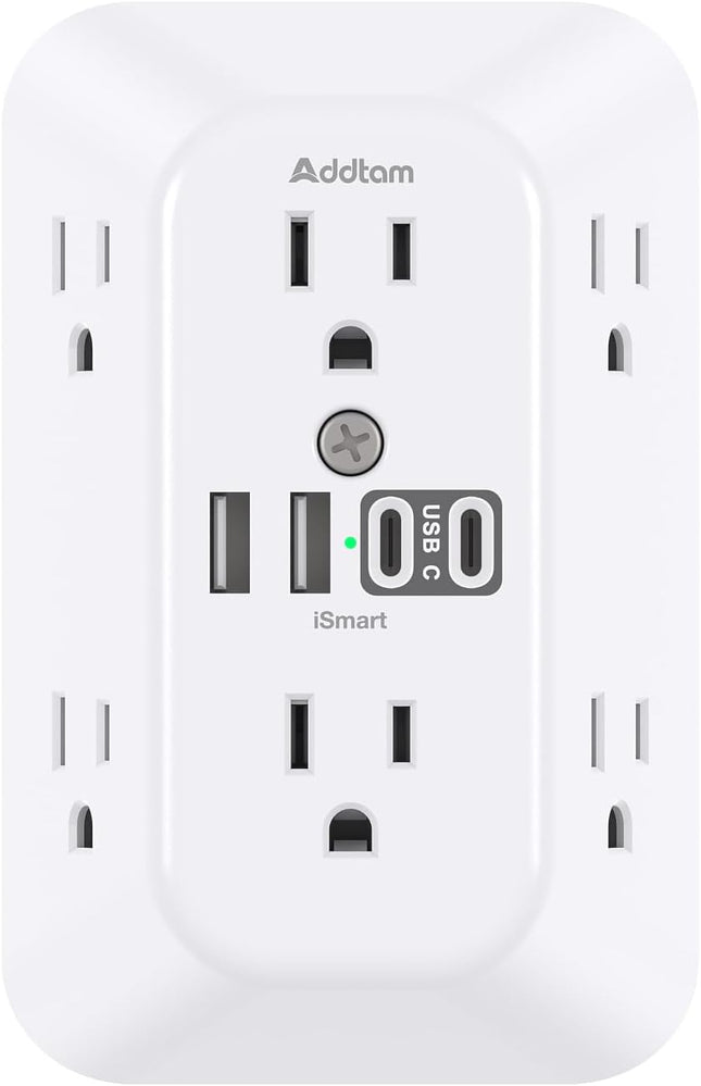 6-Outlet Surge Protector with 4 USB Ports (2 USB-C) – 1800J Power Strip