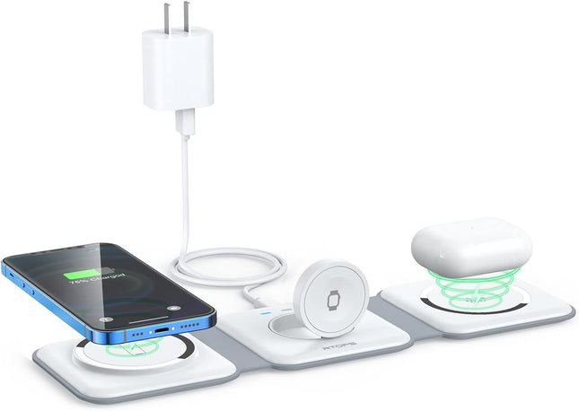 3 in 1 Magnetic Wireless Charging Station for iPhone iWatch AirPods with Adapter
