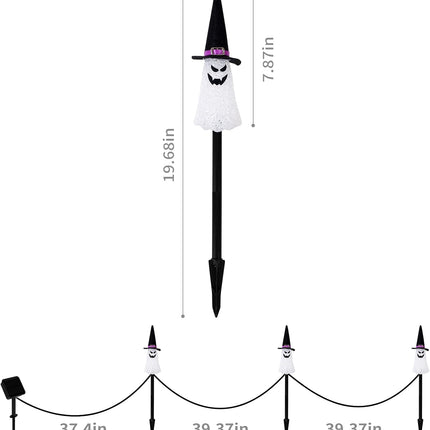 3-Pack Solar Halloween Ghost Pathway Lights, Waterproof Yard Stakes, Orange Purple Green