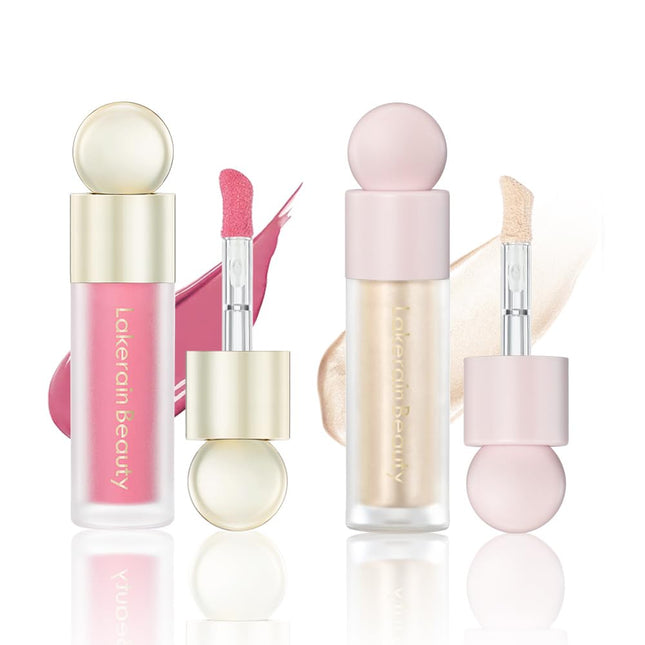 2PCS Liquid Highlighter Blush Contour Sticks, Waterproof Luminous Face Makeup, Blendable