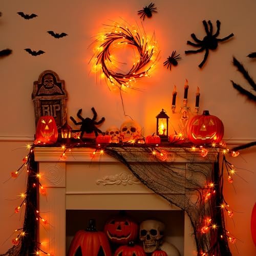 Halloween Pumpkin Orange Garland – JMEXSUSS 6FT Battery Willow Lights, 8 Modes