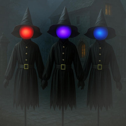 3-Piece 5FT Light-Up Halloween Witches with Stakes, Glowing Yard & Garden Decor