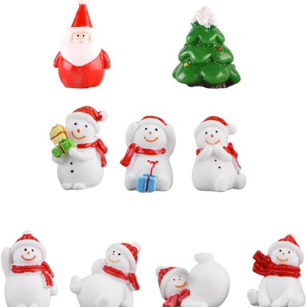 9PCS Mini Christmas Figurines – Snowman, Santa & Tree Resin Miniatures