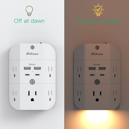 5-Outlet Wall Surge Protector with 4 USB Ports (2 USB-C) & Night Light