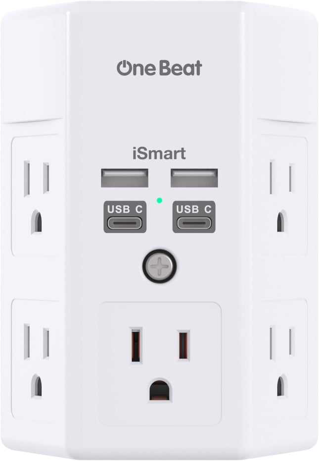 One Beat 1680J 3-Side Power Strip – 5 Outlets + 4 USB (USB-C) Surge Protector for Home & Travel