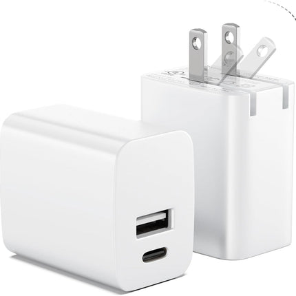 2-Pack 20W USB-C Dual-Port Fast Wall Charger – Foldable Plug for iPhone & Samsung