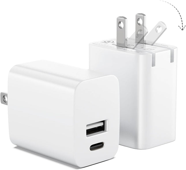 2-Pack 20W USB-C Dual-Port Fast Wall Charger – Foldable Plug for iPhone & Samsung