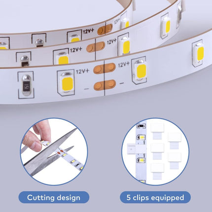 16.4ft Cool White LED Strip Lights 6500K 300 LEDs Dimmable with Control Box
