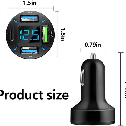 66W Car Charger – USB PD & QC 3.0, Voltmeter & LED Lights, Quick Charge for iPhone & More