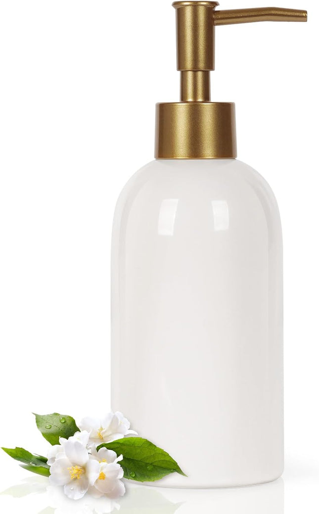 14oz Ceramic Soap Dispenser – White Pump Dispenser for Bathroom & Kitchen Liquid Soap