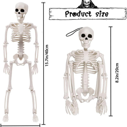 2-Piece 16in Hanging Skeletons, Posable Full-Body Plastic Halloween Decorations