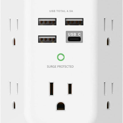 3. Addtam Multi-Plug Wall Adapter, 5-Outlet Extender with USB/USB-C and 1800J Surge