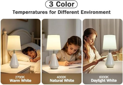 15.5" Ceramic Bedside Table Lamp 3 Color Temperatures Fabric Shade White