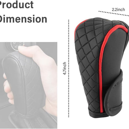 Leather Gear Shift Cover, Diamond Embroidery Shift Knob Protector for Cars Black Red
