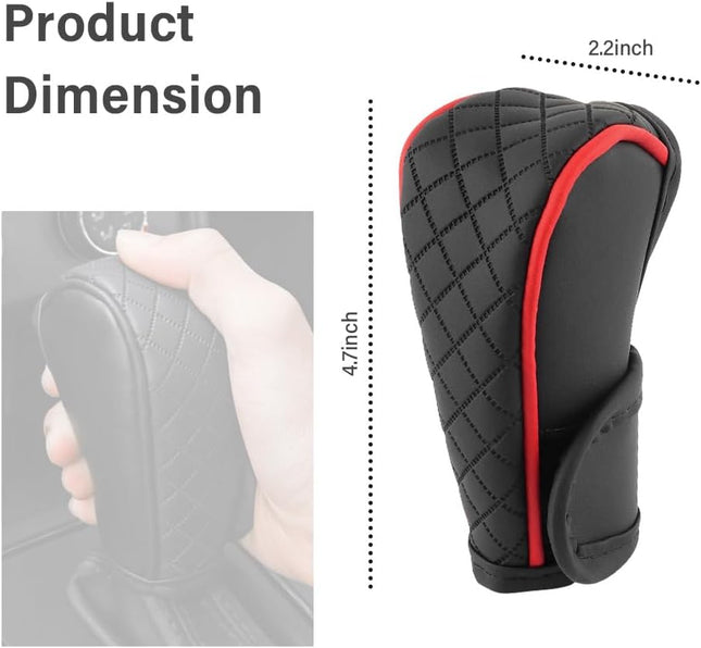 Leather Gear Shift Cover, Diamond Embroidery Shift Knob Protector for Cars Black Red