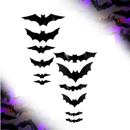 12-Pack 3D LED Bat Halloween Wall Decor, Light-Up Stickers for Indoor Party Decor