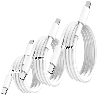 3-Pack 60W USB-C to USB-C Fast Charging Cables – 3.3FT, 6.6FT & 10FT for MacBook, iPhone & Samsung