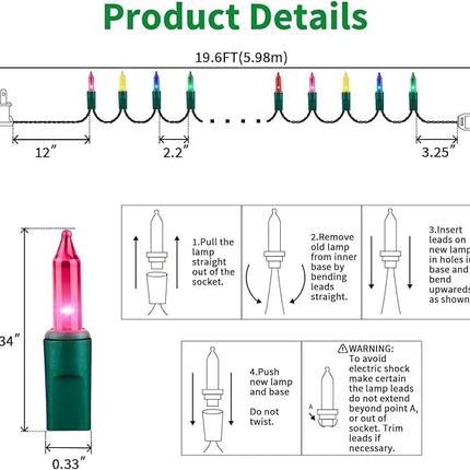 20Ft Mardi Gras Christmas Tree Lights – Multi-Color with End Connectors