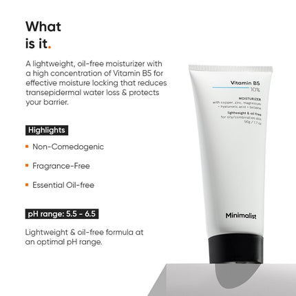 Panthenol Vitamin B5 10% Face Moisturizer 1.7oz, Hydrating Cream for Oily Acne-Prone Skin