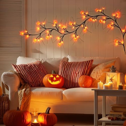 Halloween Pumpkin Orange Garland – JMEXSUSS 6FT Battery Willow Lights, 8 Modes
