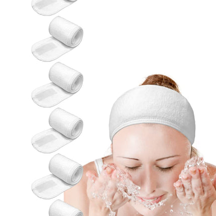 Spa Headband 6-Pack White – Non-Slip, Stretchable for Face Wash, Yoga, Salon Use