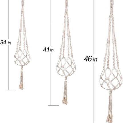 3-Pack Macrame Plant Hangers – Indoor Hanging Planters with 3 Hooks