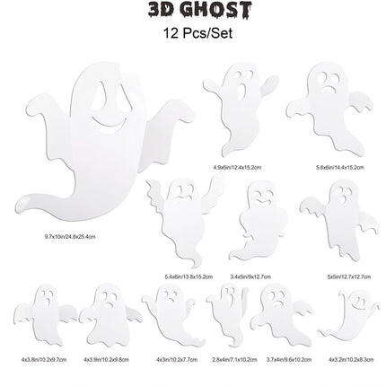 3D Halloween Ghost & Black Bat Wall Stickers, DIY Window, Door & Room Decor