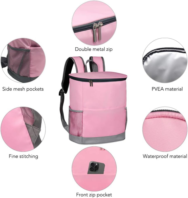 20-Can Insulated Cooler Backpack, Leakproof Waterproof Soft Cooler Bag, 12-Hour Cooling