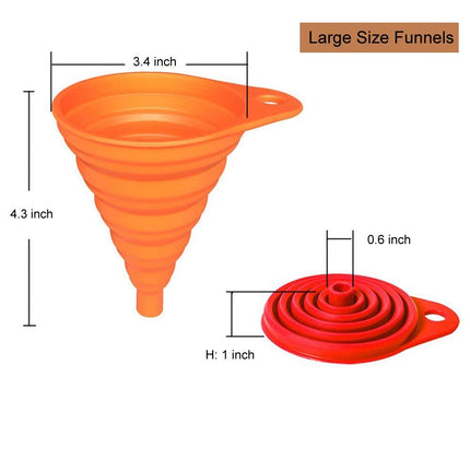 4-Pack Silicone Kitchen Funnels – Foldable, Collapsible, Small & Large