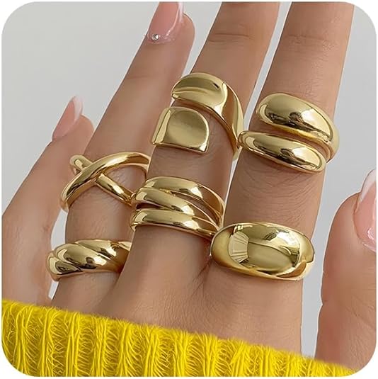 Chunky Gold Rings for Women – 18K Plated, Non-Tarnish Stackable Thumb Ring Set